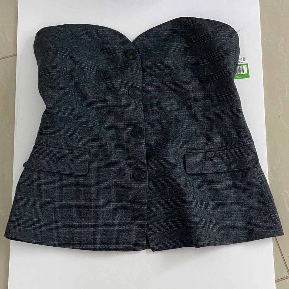 Gray Strapless Button-Up Top